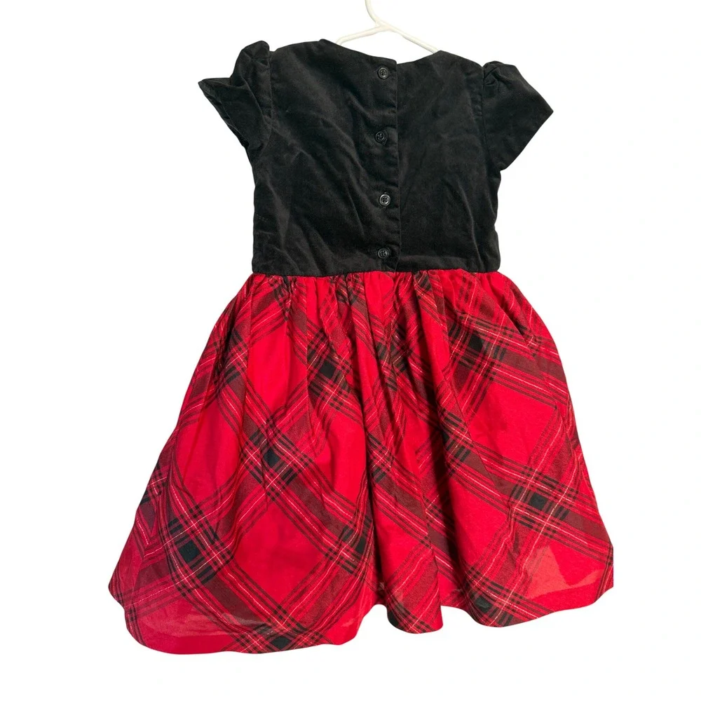 Gymboree Girls 4T Black Velvet Red Plaid Holiday Party Dress Bow Christmas